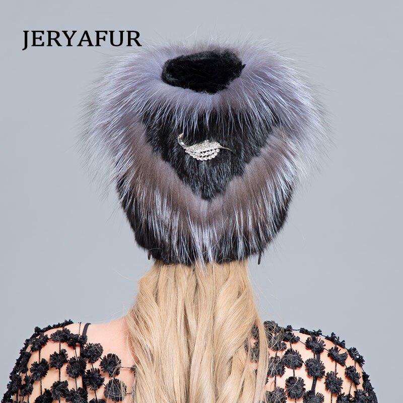 JERYAFUR Внутренние вязаные шапки, теплые новые модные зимние шапки для женщин, шапка из натурального норкового меха, женская лоскутная шапка из лисьего меха разных цветов