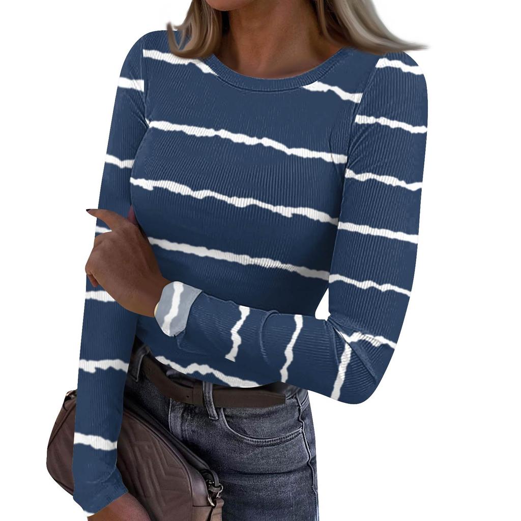 Женская и зимняя футболка с тонким низом, модная повседневная футболка с градиентным принтом и круглым вырезом, пуловер с длинным рукавом