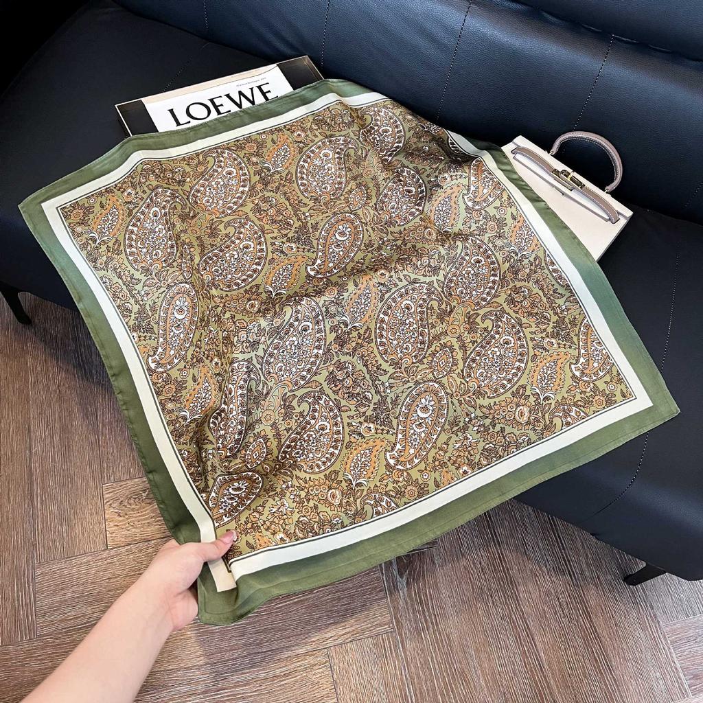 Luxury Paisley Square Scarf Women Print Satin Neckerchief Spring Hair Band Foulard Bandana Echarpe Tie Shawl Wraps