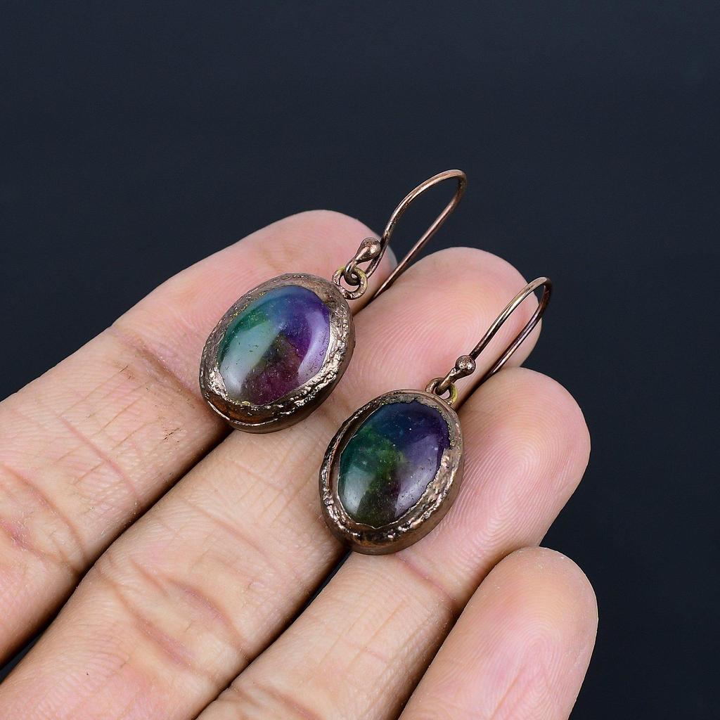 Радужные серьги из солнечного кварца, ювелирные изделия из драгоценных камней, серьги ручной работы, гальванизированные медью, ювелирные изделия новейшего дизайна