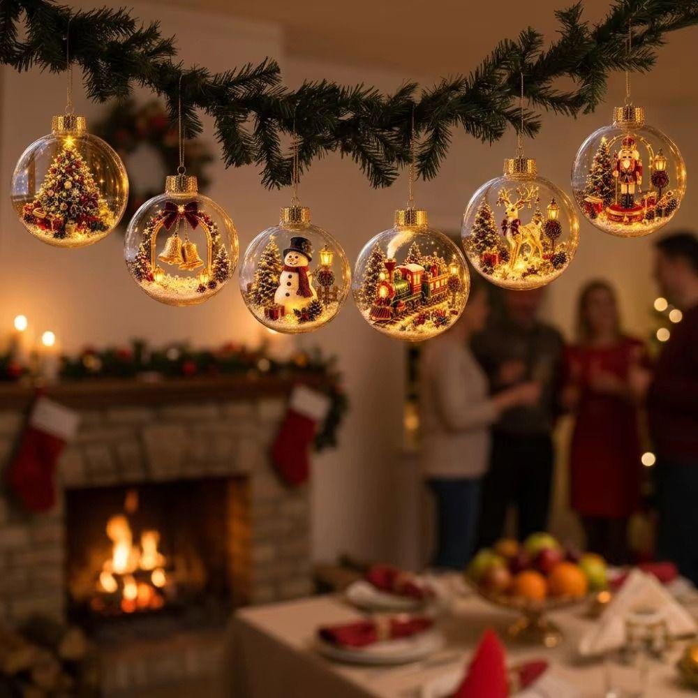 Clear Round Shape Christmas Ornament Warm Light Holiday Tree Pendant  Holiday Home Decor