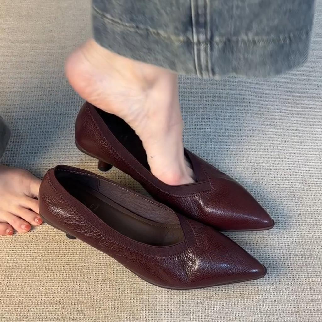 Французские ретро туфли-лодочки с V-образным вырезом на шпильке женские остроносые темпераментные профессиональные универсальные туфли на высоком каблуке с одной педалью