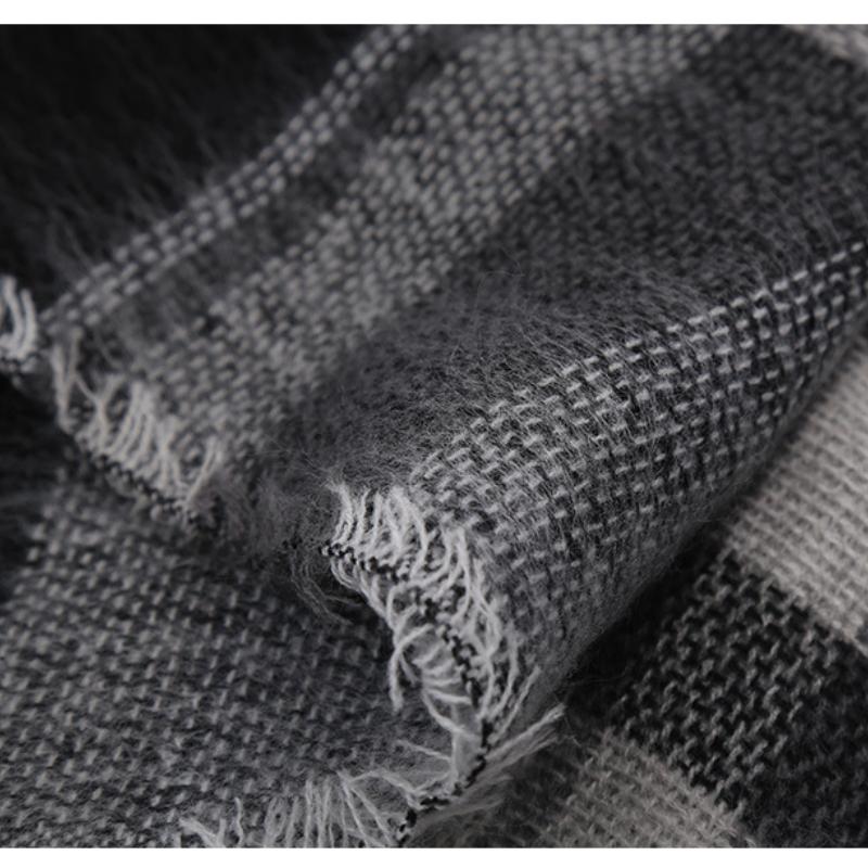 Men's and Women's Autumn and Winter Elegant Wide Black and White Plaid Scarf, Shawl