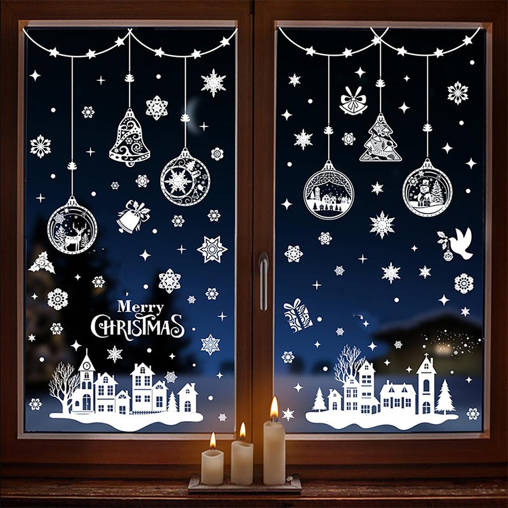 244 PCS Christmas Static Sticker 9 Sheets Of Window Sticker Window Decoration Glass Sticker Shopping Mall Hotel Floor-to-ceiling Christmas Decoration