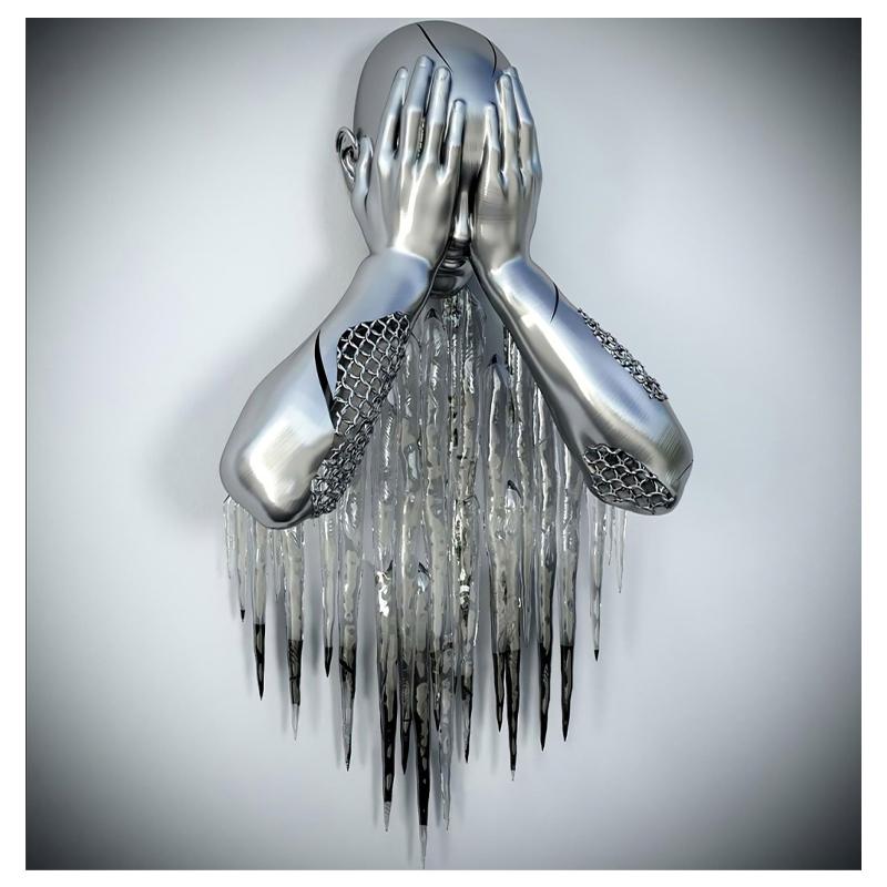 3D Visual Gold Silver Metal Figure Art Statue Canvas Painting Romantic Abstract Posters and Prints Wall Pictures Modern Home Decor for Living Room