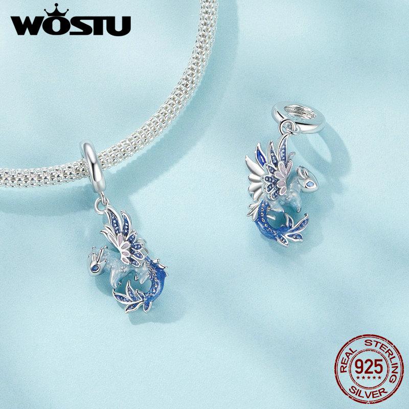 WOSTU Шарм-подвеска из стерлингового серебра 925 пробы с цветной эмалью 'Летающий дракон' Подходит для оригинального браслета, ожерелья Специальный подарок на день рождения, для DIY