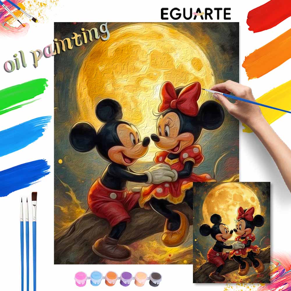Disney Набор "Раскрась по номерам" Микки Минни Рисунок на Луне Холст DIY Картина Домашний Декор Подарок для Любителей Масляной Живописи Disney Современное Искусство на Стену