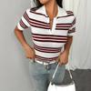 Женская футболка Весенне-летний темперамент Тонкий воротник поло Двухцветная полосатая блузка с короткими рукавами