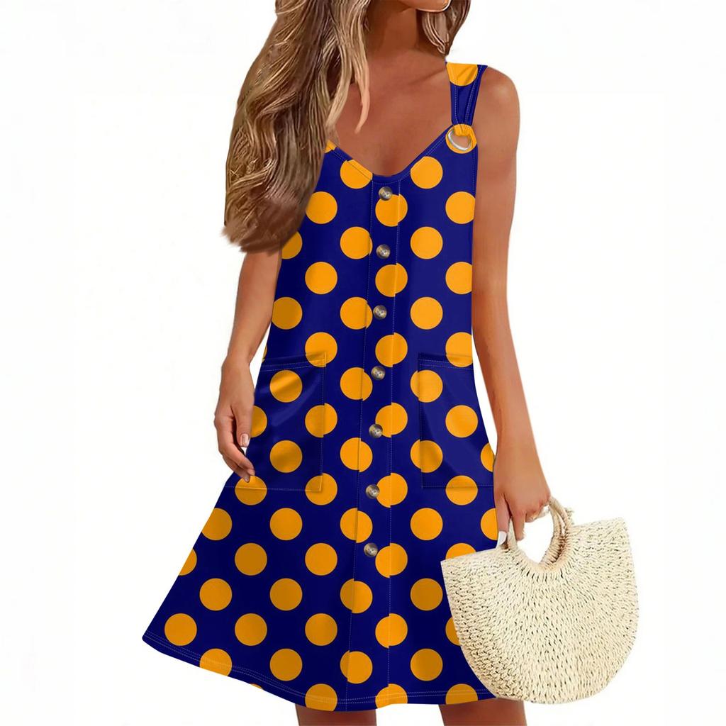 Women's Summer Dress With Pocket Sleeveless Polka Dot Print Sundress