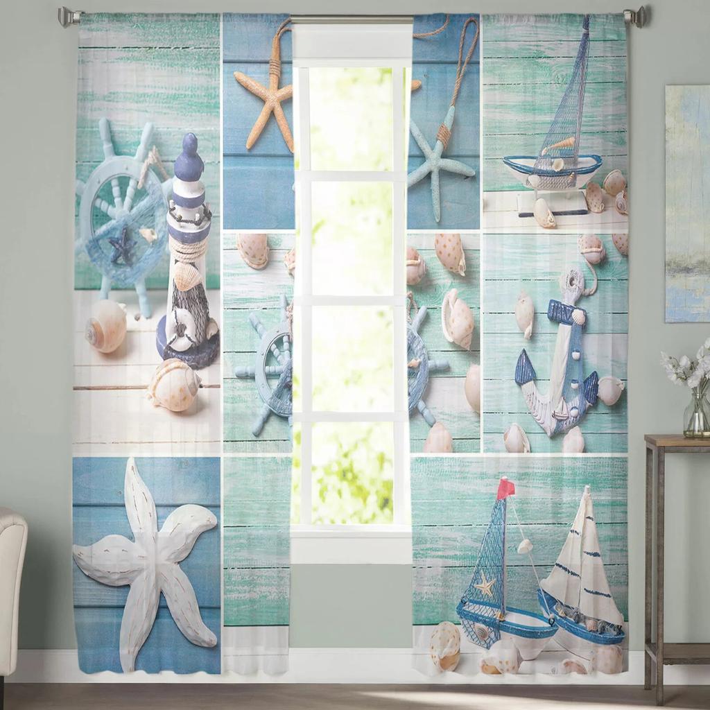 Marine Elements Lighthouse Vessel Sheer Curtains for Living Room Modern Voile Curtain Bedroom Tulle Curtains Window Drapes Decor