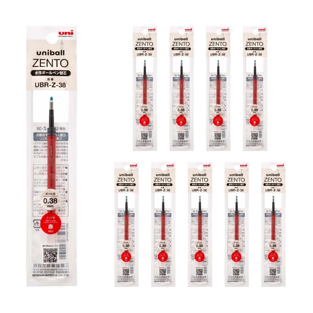 Mitsubishi Pencil Uniball ZENTO Ballpoint Pen Pack of Water-Based Refills, 0.38mm, Red, 10, UBRZ38.15 (10-Pack)