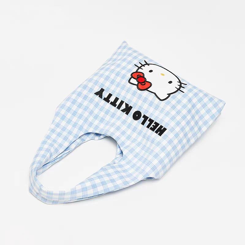 Новая сумка через плечо kt cat милая мультяшная клетчатая женская холщовая сумка большой вместимости студенческая для учебы и работы сумка-тоут