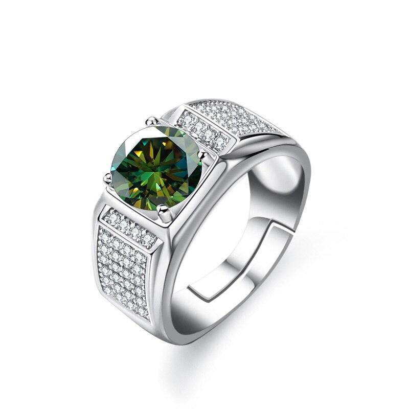 Bague Ringen Настоящее кольцо с муассанитом для мужчин, стерлинговое серебро, 2 карата, круглые блестящие бриллианты, обручальное кольцо, мужские свадебные украшения