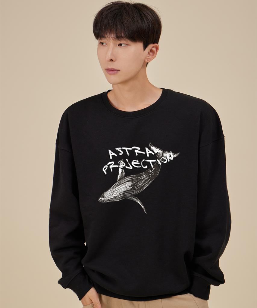 ASTRAL PROJECTION Whale Loose Fit Sweatshirt_Black