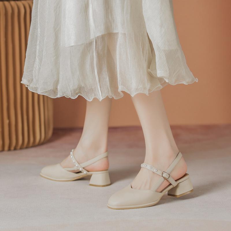 Yuexinwang кожаные балетки для женской обуви Хуэйчжоу каблуки виноград мать те же крутые тапочки толстый каблук квадратный носок высокий каблук сандалии