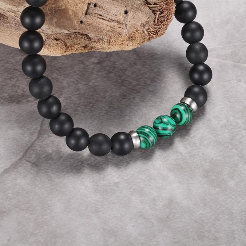 MATT STONE BRACELET 8mm Matt Onyx Stone Bead Bracelet with Reptile Design Lobster Lock, Green Malachit Stones
