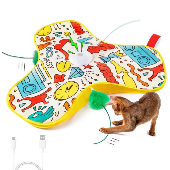 Hide And Seek Interactive Cat Toy Touch Activated Simulated Hunting Game with Moving Concealed Feather And Mouse Squeaky for Indoor Bored Adult Cats