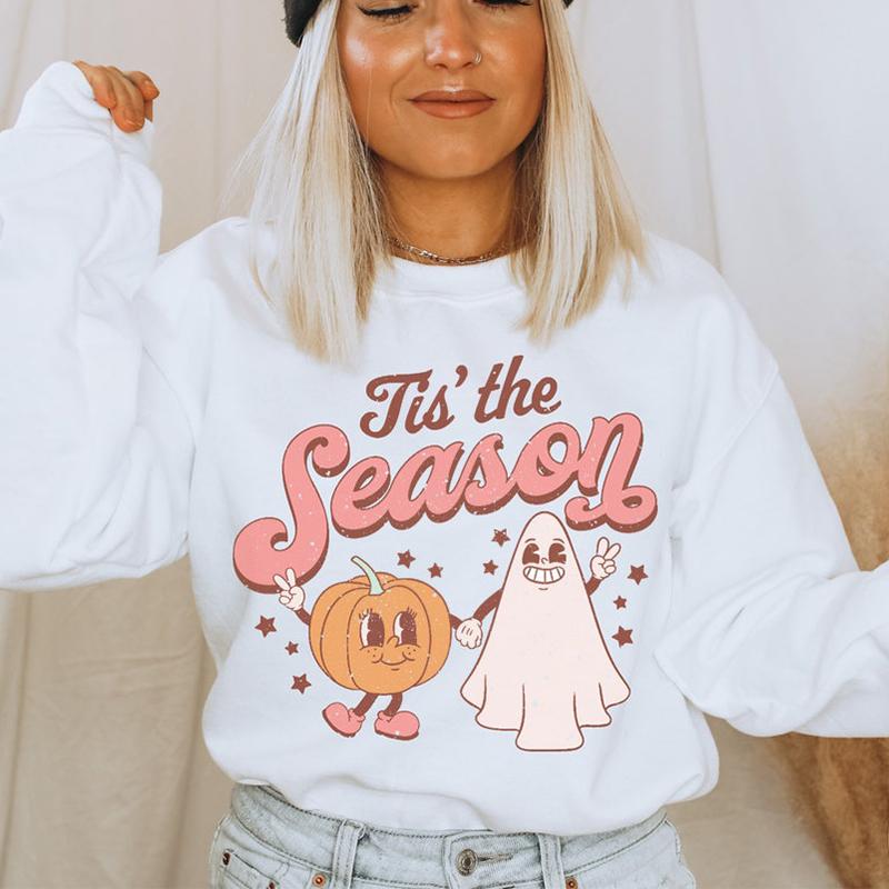 Цветной свитшот «Этот сезон» с тыквой и призраком, женские пуловеры в стиле ретро с длинными рукавами, осенние пуловеры на Хэллоуин, уличная одежда