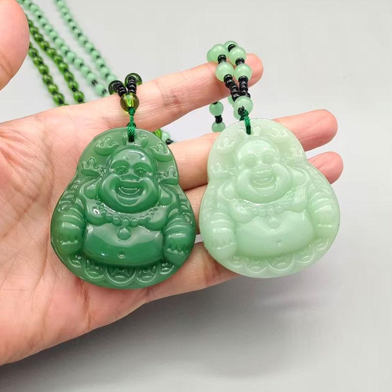 New Double-sided Maitreya Buddha Necklace Imitation Chalcedony Laughing Buddha Sweater Chain Glass Fashion Pendant Pendant