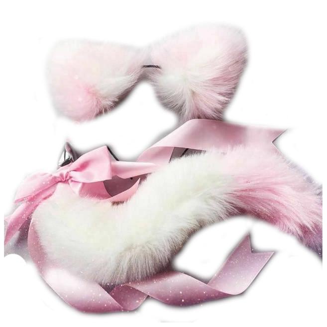 Neko Cat Ears Headband With Fox Or Kitten Tail Metal Butt Plug  Cosplay Butt Plug Tails