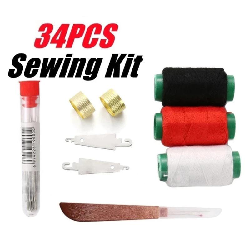 Sewing Kit 34 Pcs Large Eye Steel Needles Colored Threads All-in-One Repair Set for Home Travel Multi-scene Use