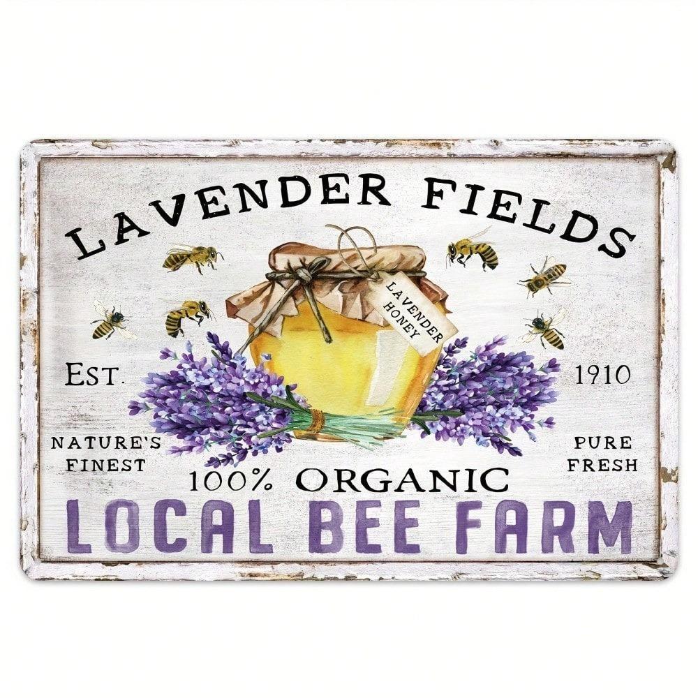 Vintage Metal Wall Art Bee Lavender Farmhouse Decor Kitchen Garden Print Rustic Home
