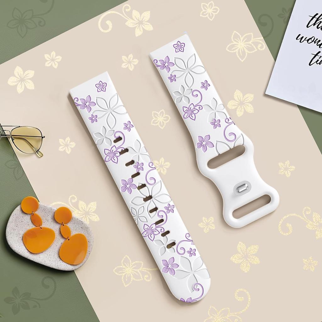 20 мм силиконовый ремешок с цветочным узором и гравировкой, двухцветный для Amazfit GTR, Huawei, Garmin Samsung Galaxy Watch 7 6 5 4