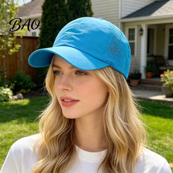 Adjustable Baseball Cap Women Cap, Elastic Straps Quick-Drying Sun Hat, Breathable Workout Hat Criss-Cross Ponytail Design for Running Yoga