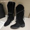 Suede Women High Boots Tassels Fashion Chunky Shoes Knee High Snow Chelsea Botas Winter  New Trend Woman Designer Zapatos