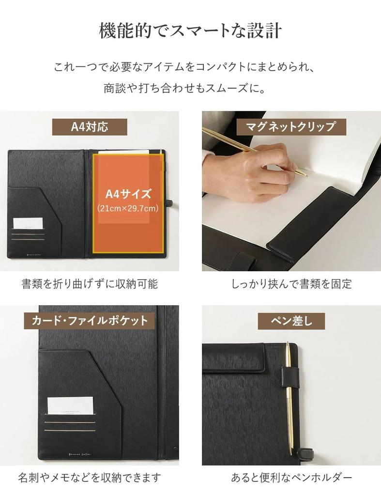 Genuine Leather Binder A4 Clipboard Grained Embossed Leather High Quality Thin A4 Size Leather File Document Case Clip File Board Unisex Black Bi-Fold