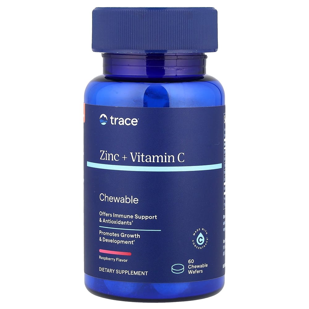 Trace Minerals Research Zinc + Vitamin C Chewable Raspberry Wafers, 60 Count