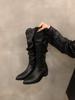 Coarse Heel Pleated Long Knight Boots Women's Shoes 2025 New Autumn and Winter Western Thin and Thin Long Boots