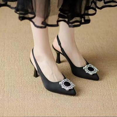 Брендовые женские туфли-лодочки, роскошные летние туфли на высоком каблуке с открытой пяткой и кристаллами, удобные вечерние свадебные туфли на треугольном каблуке