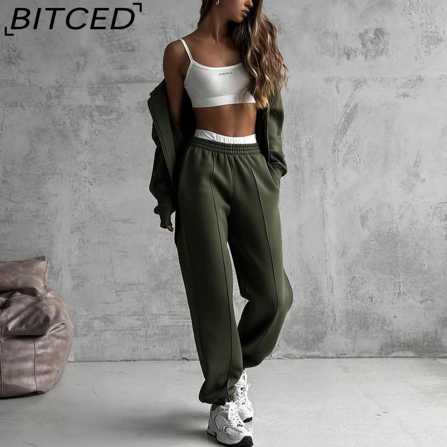 BITCED Повседневный кардиган в американском стиле на осень/зиму. Спортивный женский костюм-двойка: куртка с длинным рукавом и брюки в стиле уличной моды.