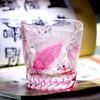 Edo Kiriko Whiskey Glass 320ml, Handmade Goldfish Pattern, Red Artistic Drinkware, Vaso Whisky Grabado Vidrio