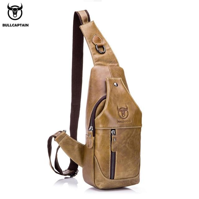 BULLCAPTAIN Leather Messenger Bags Men's Casual Bag for Men Chest Bag Brand Designer Multi-function Headphone Jack Chest Pack