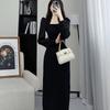 Весеннее платье с длинным рукавом, французский дизайн талии, демонстрирует средний и длинный темперамент, новое квадратное вырезное тонкое платье, повседневное