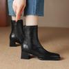 Осенне-зимние ботинки-трубы средней длины с квадратным носком и кожаным верхом на резиновой подошве, женские, большого размера, на среднем каблуке, удобные, корейская версия, кв