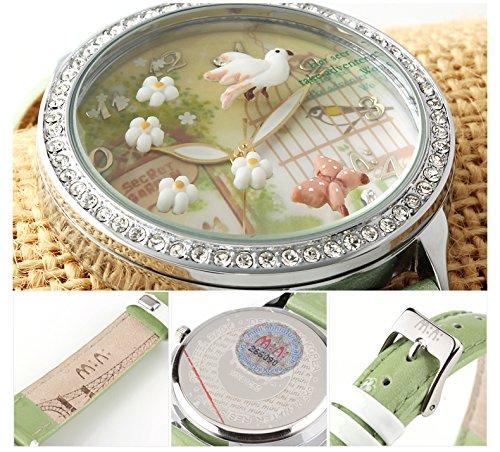 Женские наручные часы для девушки зеленые кварцевые аналогово-цифровые overseas модель W291 трехмерная ручная работа из полимерной глины летающая птица.