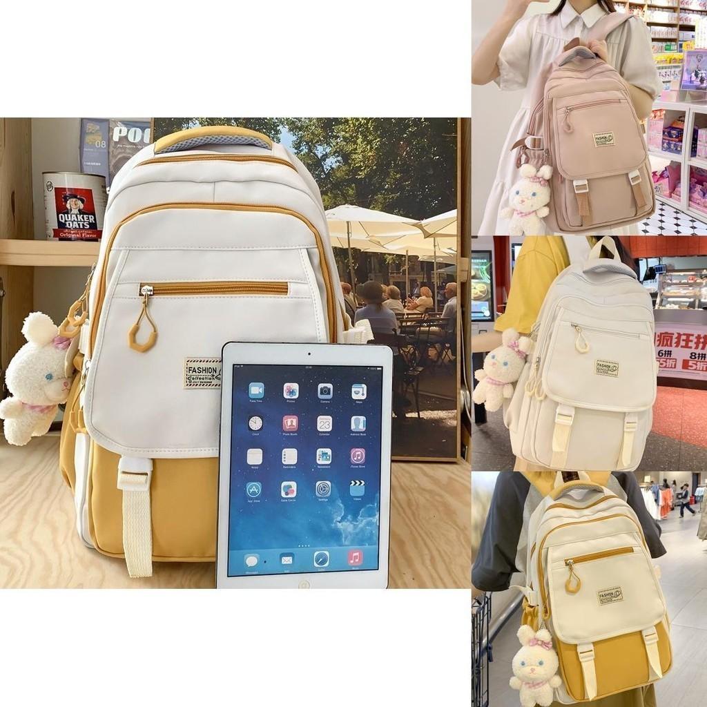 Trendy Girls' High School Backpack With Colorful Contrast Design Soft Retro Bookbag For Teens