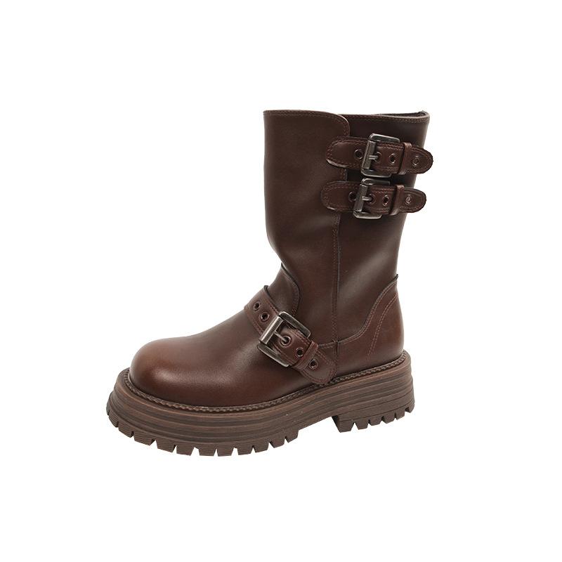 Женские ботинки Martin на толстой подошве и каблуке в британском стиле, новые летние коричневые универсальные высокие короткие ботинки Maillard 2025 года