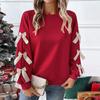 Autumn Winter Sweaters Top Round Neck Bow Red Christmas Hoodie for Women Sweaters Long Sleeves Women’s
