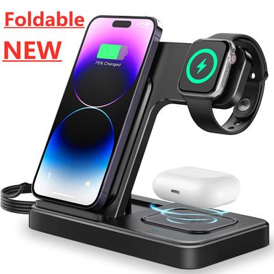 3 в 1 беспроводная зарядная подставка-подставка для iPhone 14 13 12 11X8 Watch 8 7 6 5 Airpods складная док-станция для быстрой зарядки 15 Вт