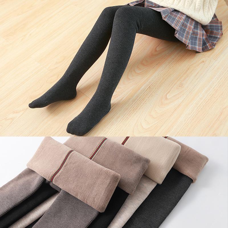 Утолщенные зимние колготки из овечьего флиса для девочек - теплые бархатные полосатые леггинсы