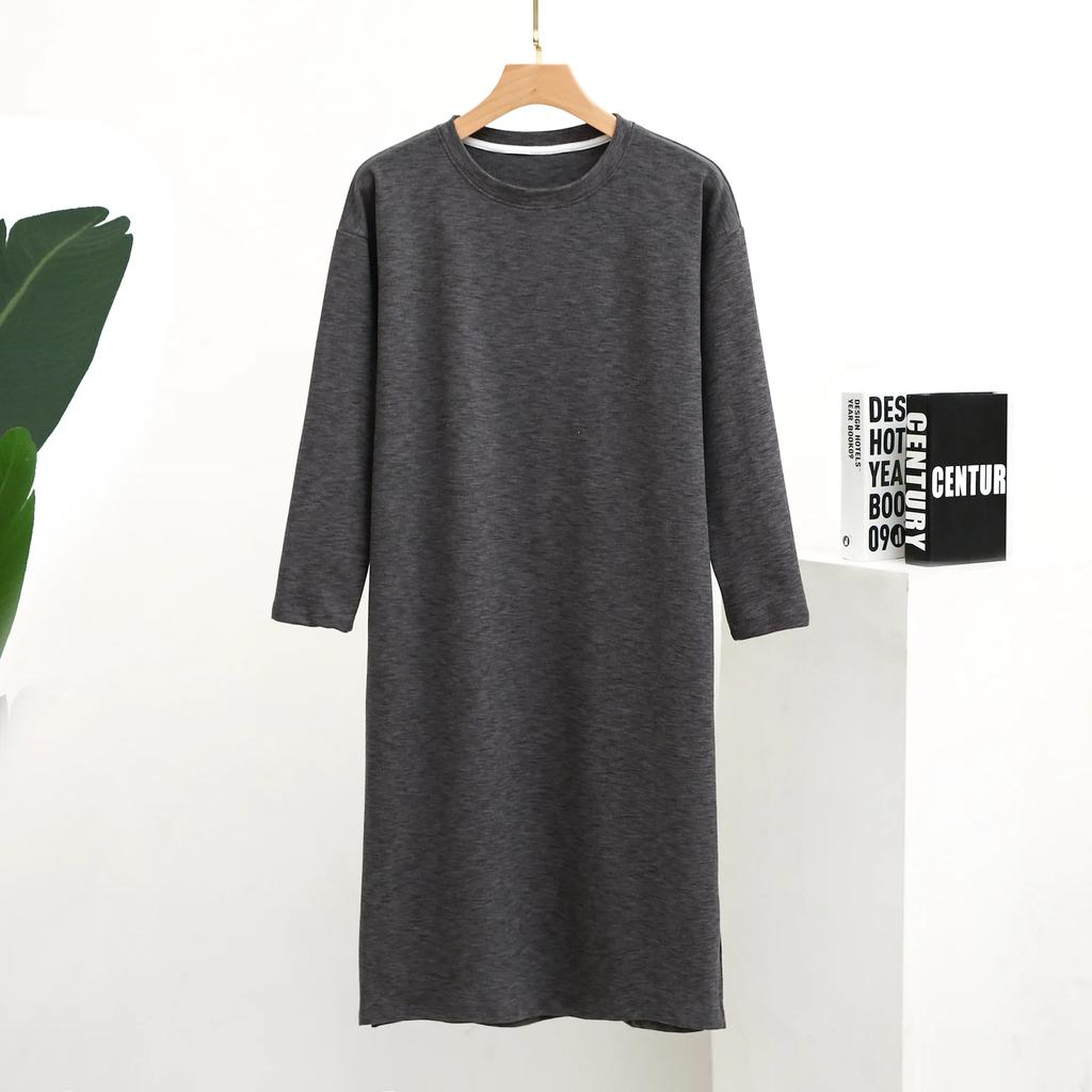 Осенне-зимняя утолщенная однотонная мужская пижама с длинными рукавами больших размеров, ночная рубашка, домашняя одежда для мужчин, ночная рубашка для сна