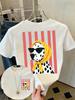 Striped French Beret Dachshund With Coffee Print Women'S T Shirt Casual O-Neck Short Sleeve Cotton Summer Tops Y2K Loose T-Shirt