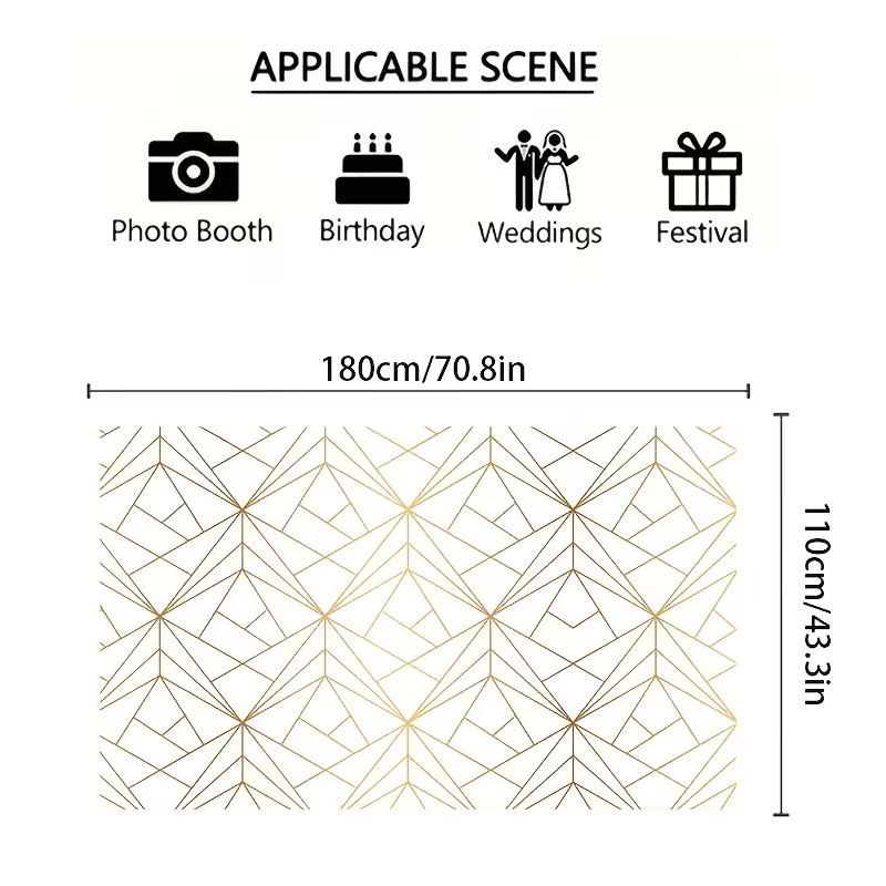 2D White Gold Geometric Pattern Backdrop, Wedding/Event Decor Banner