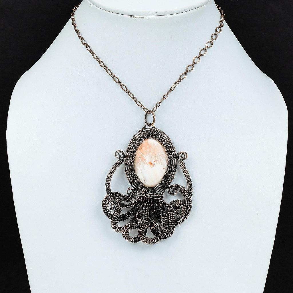 Scolecite Pendant Copper Wire Wrapped Pendant Gemstone Copper Jewelry Handmade Pendant Octopus Pendant Dainty Wire Wrap Jewelry Gift For Mom