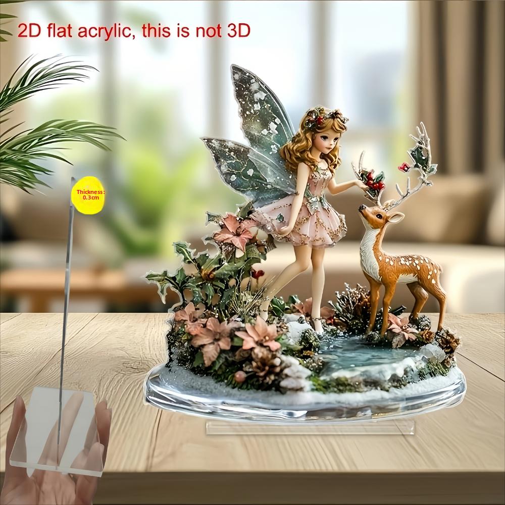 Фея и олень 2D Плоский акрил, Украшение, Настольное украшение, Подходит для офиса, гостиной, вечеринки, Рождества, Хэллоуина