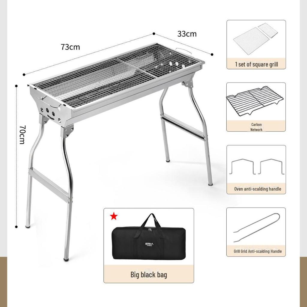 Большой портативный складной угольный гриль-барбекю из нержавеющей стали для использования на открытом воздухе и дома